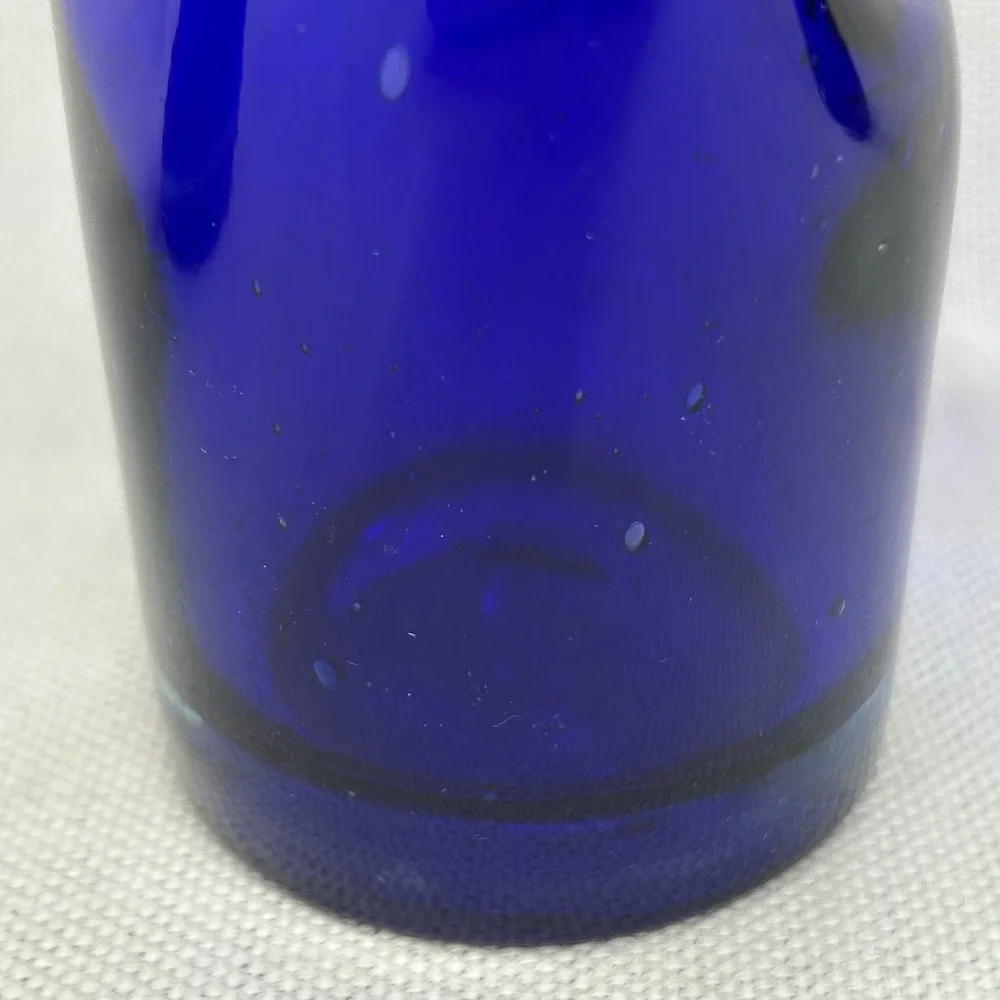 Hand Blown Cobalt Blue Art Glass Tumblers Set 3‎ Twisted Mexican Drunken Glasses